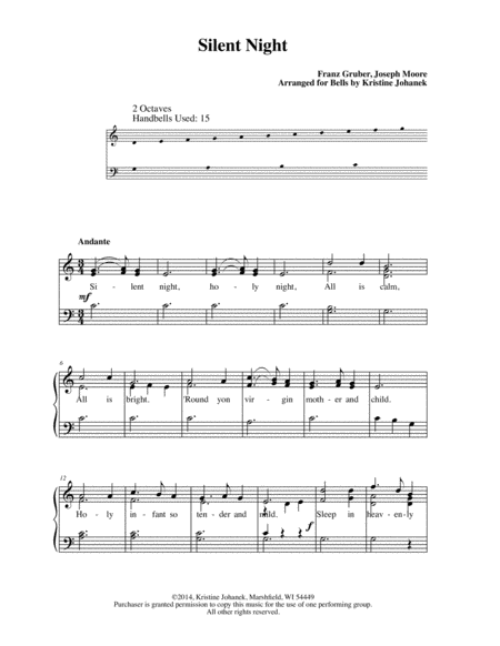 Silent Night (Small Group Version) (2 octave handbells, tone chimes or hand chimes)
