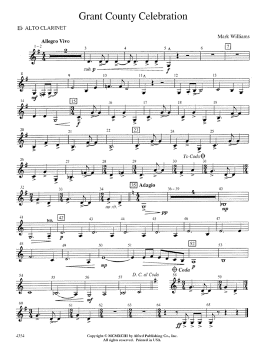 Grant County Celebration: E-flat Alto Clarinet Concert Band scores gallery preview page 1