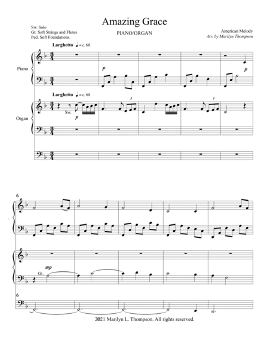 Amazing Grace--Piano/Organ Duet.pdf Piano scores gallery preview page 2