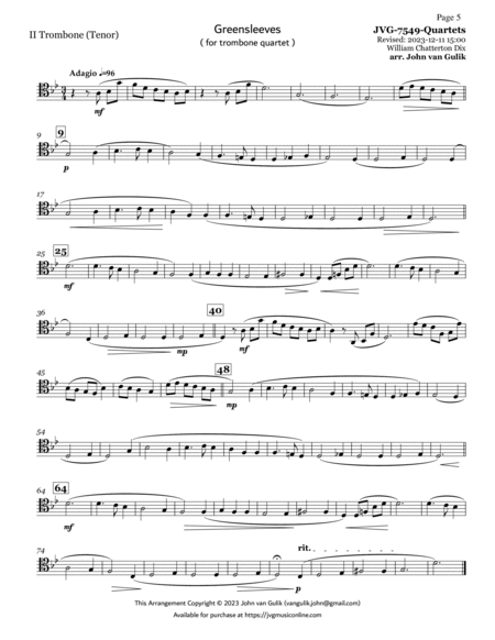 Trombone Quartets For Christmas Vol 2 - Part 2 - Tenor Clef
