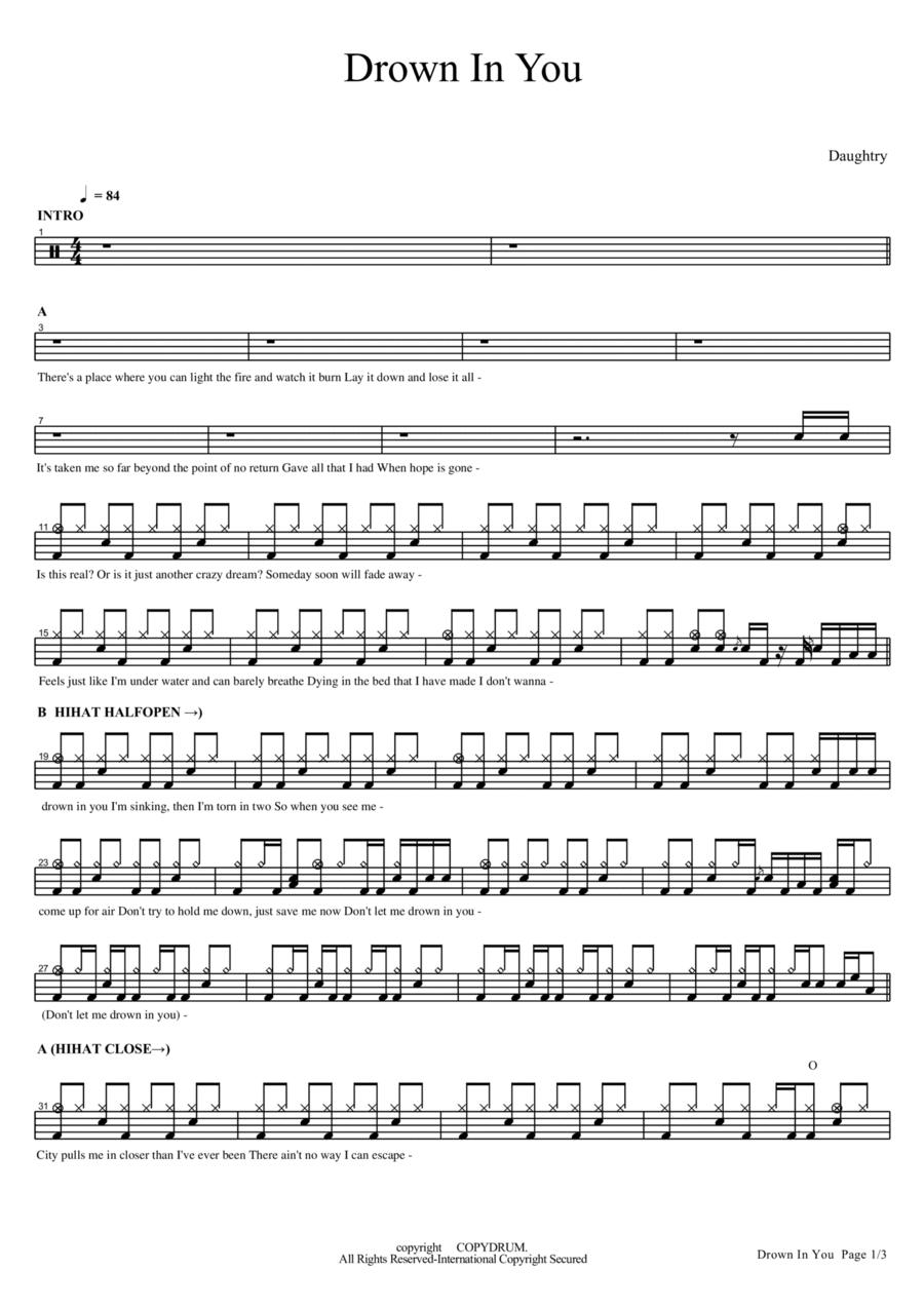 Drown In You Drum Set scores gallery preview page 1