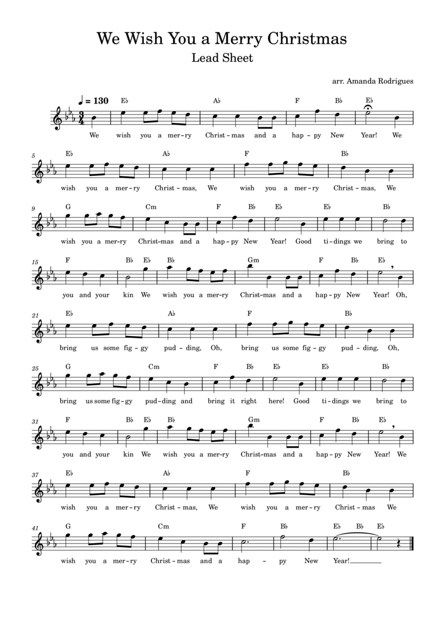 We Wish You a Merry Christimas - Easy Lead Sheet in Eb Major Easy Piano scores gallery preview page 1