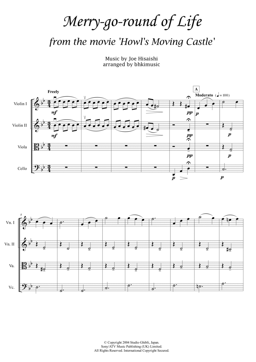 Merry-go-round Of Life String Quartet scores gallery preview page 1
