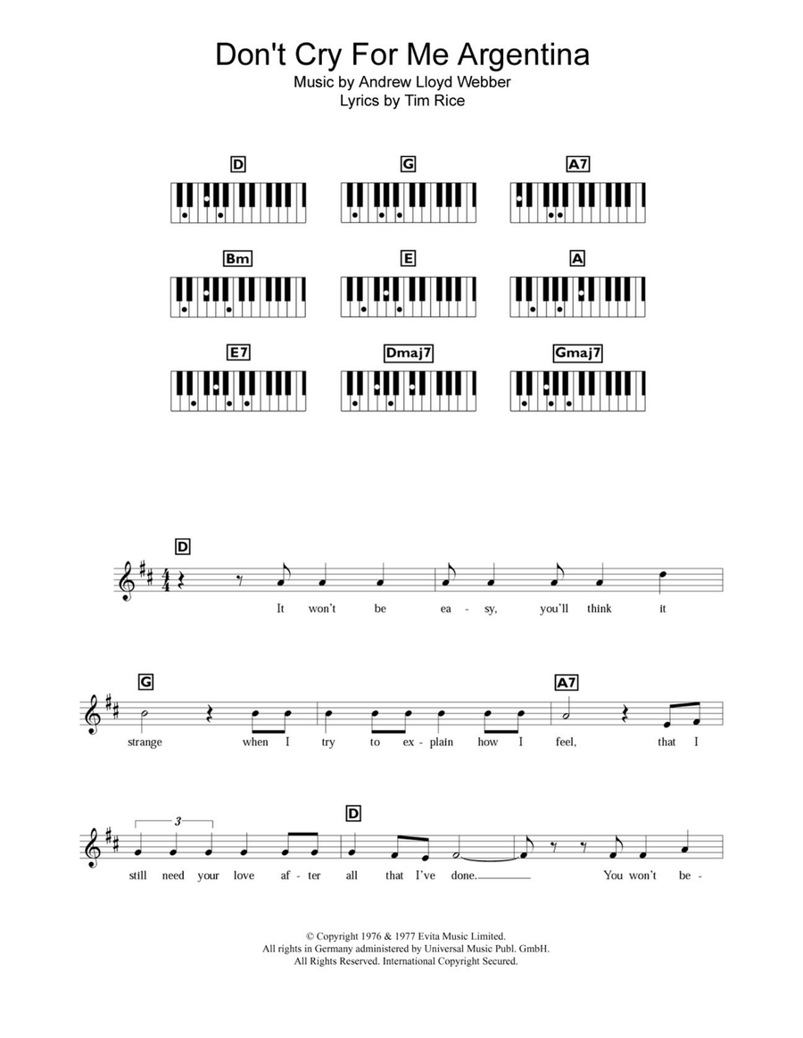Don't Cry For Me Argentina (from Evita) Piano Solo scores gallery preview page 1