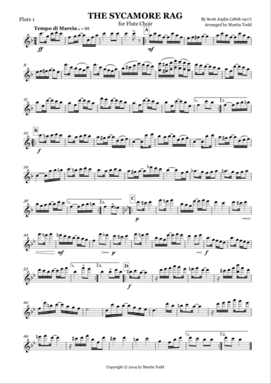 The Sycamore Rag for Flute Choir or Quintet Flute Choir scores gallery preview page 5