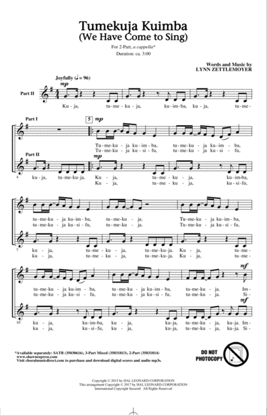 Tumekuja Kuimba (We Have Come To Sing!) A Cappella scores gallery preview page 1