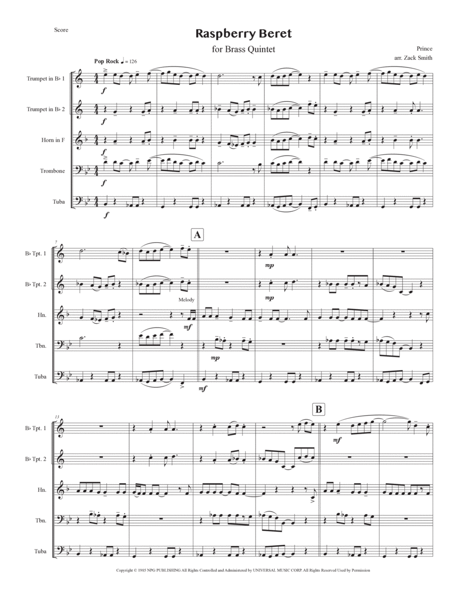 Raspberry Beret Brass Ensemble scores gallery preview page 1
