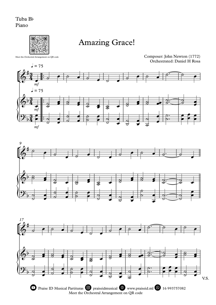 Amazing Grace How Sweet the sound - Easy Bb Tuba and Piano image number null