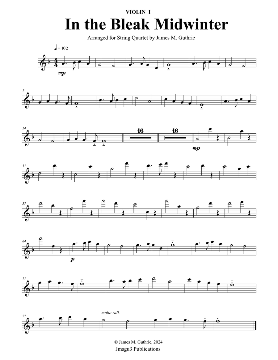 In the Bleak Midwinter for String Quartet String Quartet scores gallery preview page 5