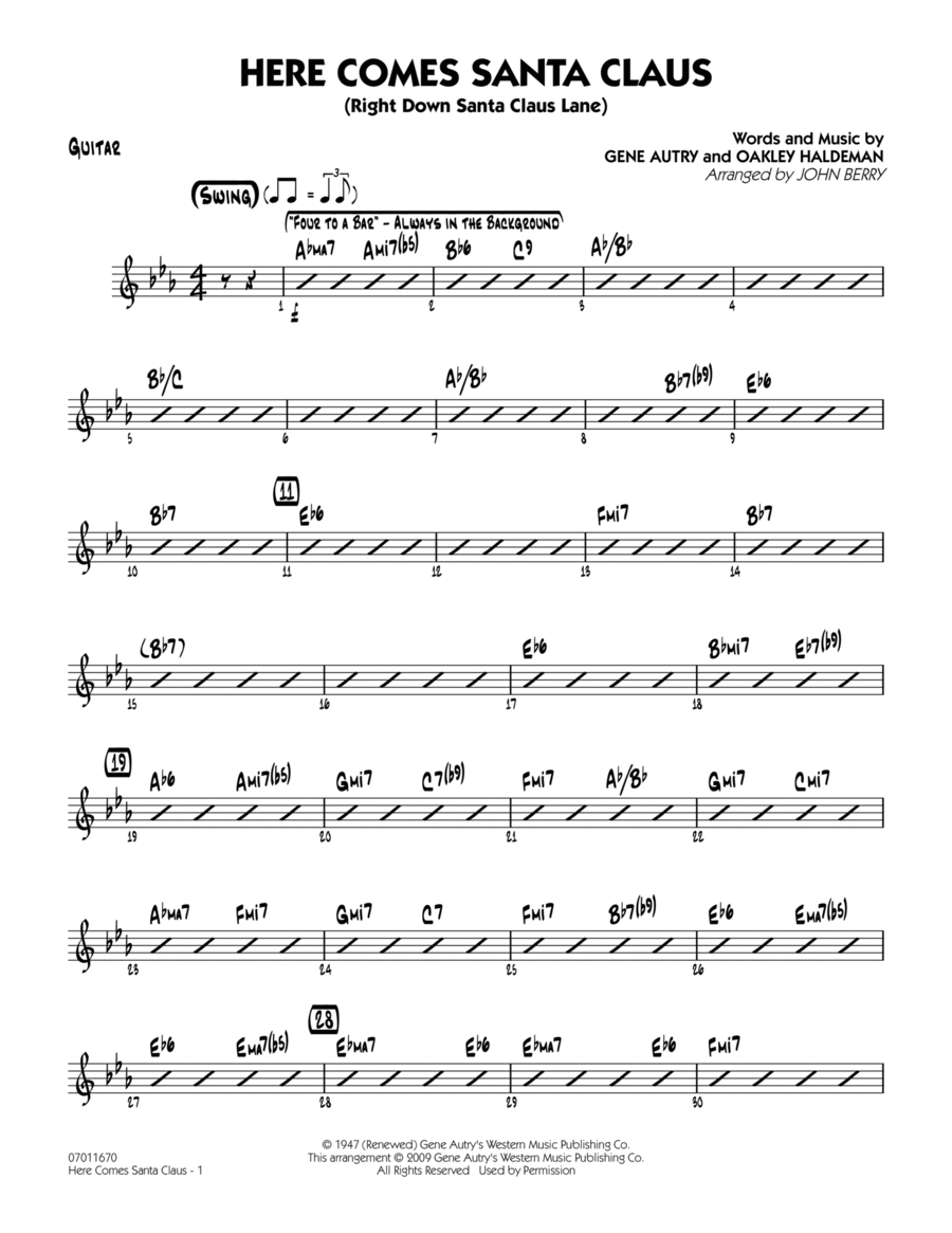 Here Comes Santa Claus (Right Down Santa Claus Lane) - Guitar Part scores gallery preview page 1