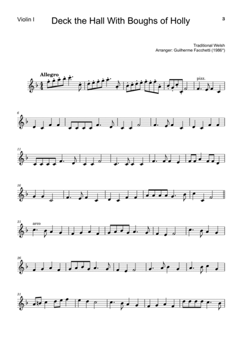 Traditional Welsh - Deck the Hall With Boughs of Holly. For Violin Duet. Complete Score and Parts image number null