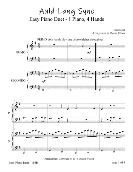 Auld Lang Syne (Easy Piano Duet; 1 Piano, 4-Hands) image number null