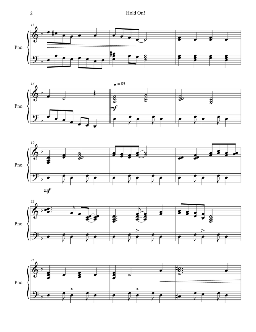Hold On! Piano Solo scores gallery preview page 2