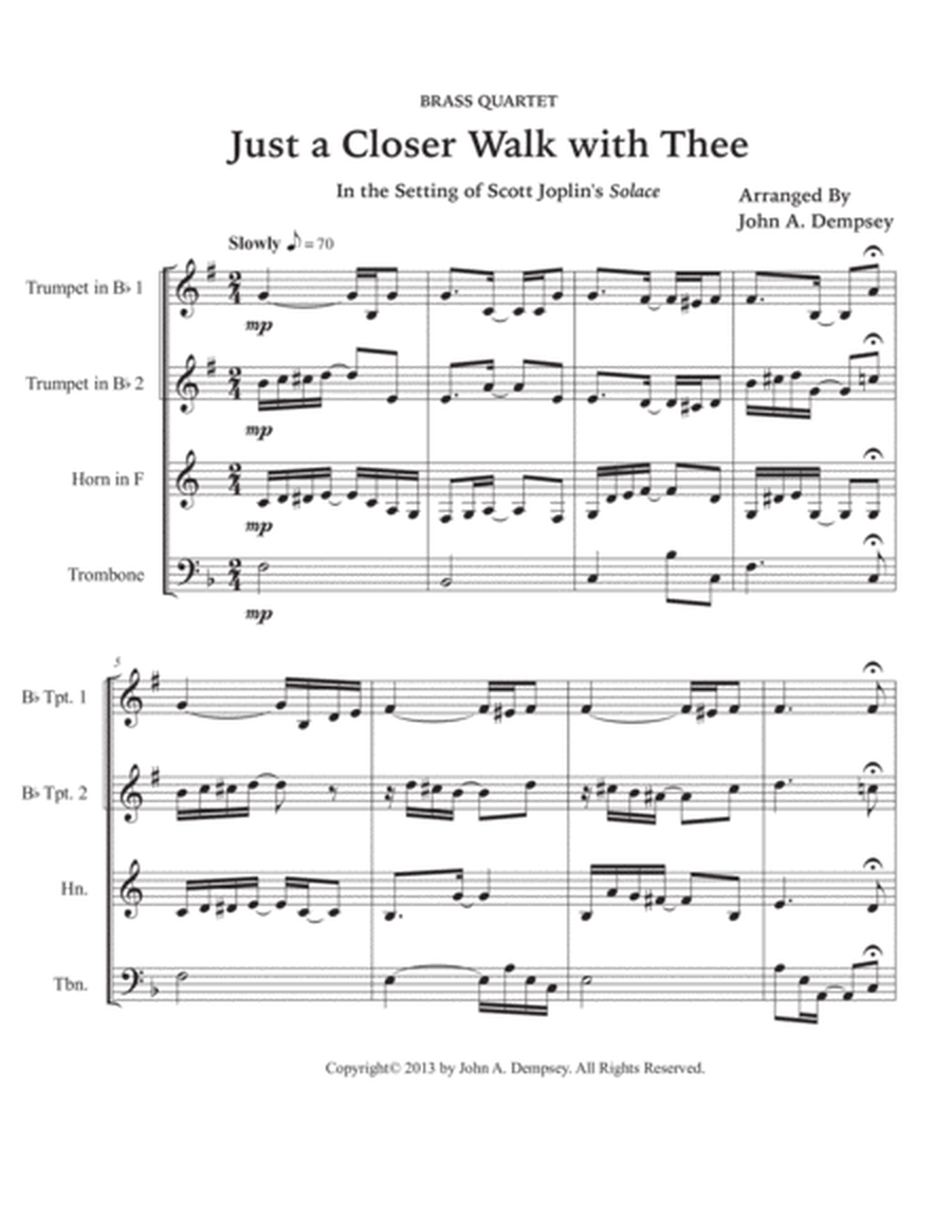 Just a Closer Walk with Thee (Brass Quartet): Two Trumpets, Horn in F and Trombone image number null