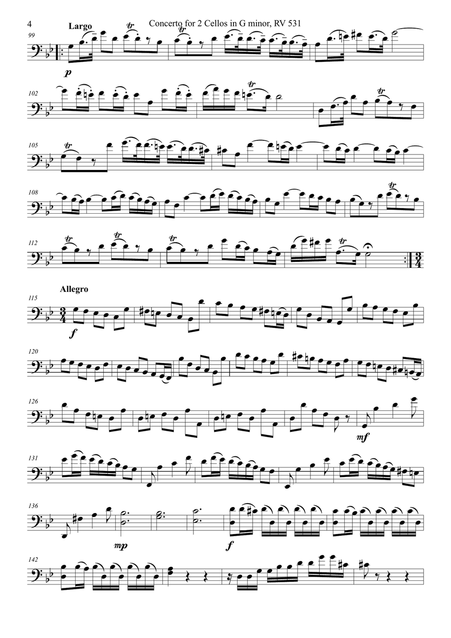 Concerto for 2 Cellos in G minor, RV 531 - Cello Trio String Trio scores gallery preview page 4