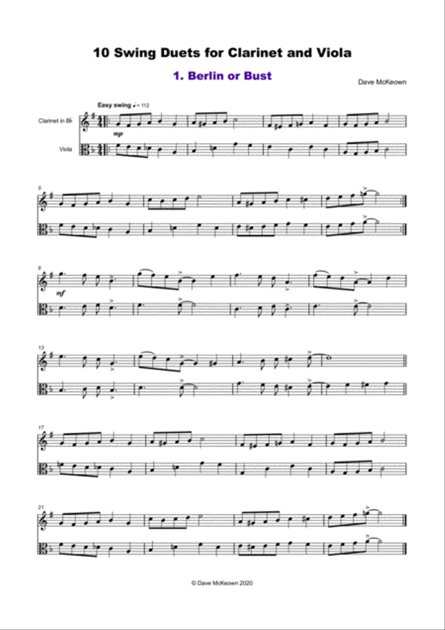 10 Swing Duets for Clarinet and Viola Clarinet scores gallery preview page 2