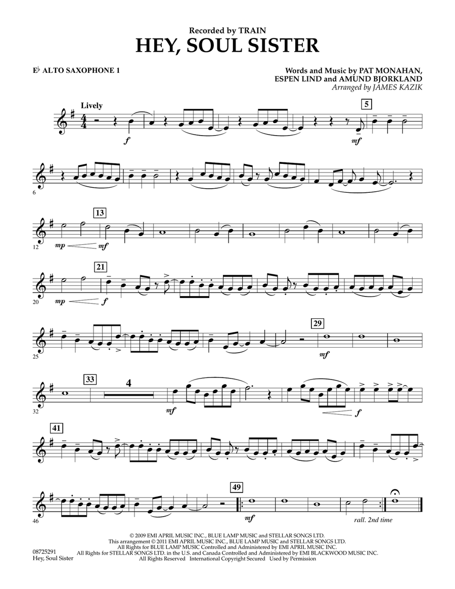 Hey, Soul Sister - Eb Alto Saxophone 1 Concert Band scores gallery preview page 1