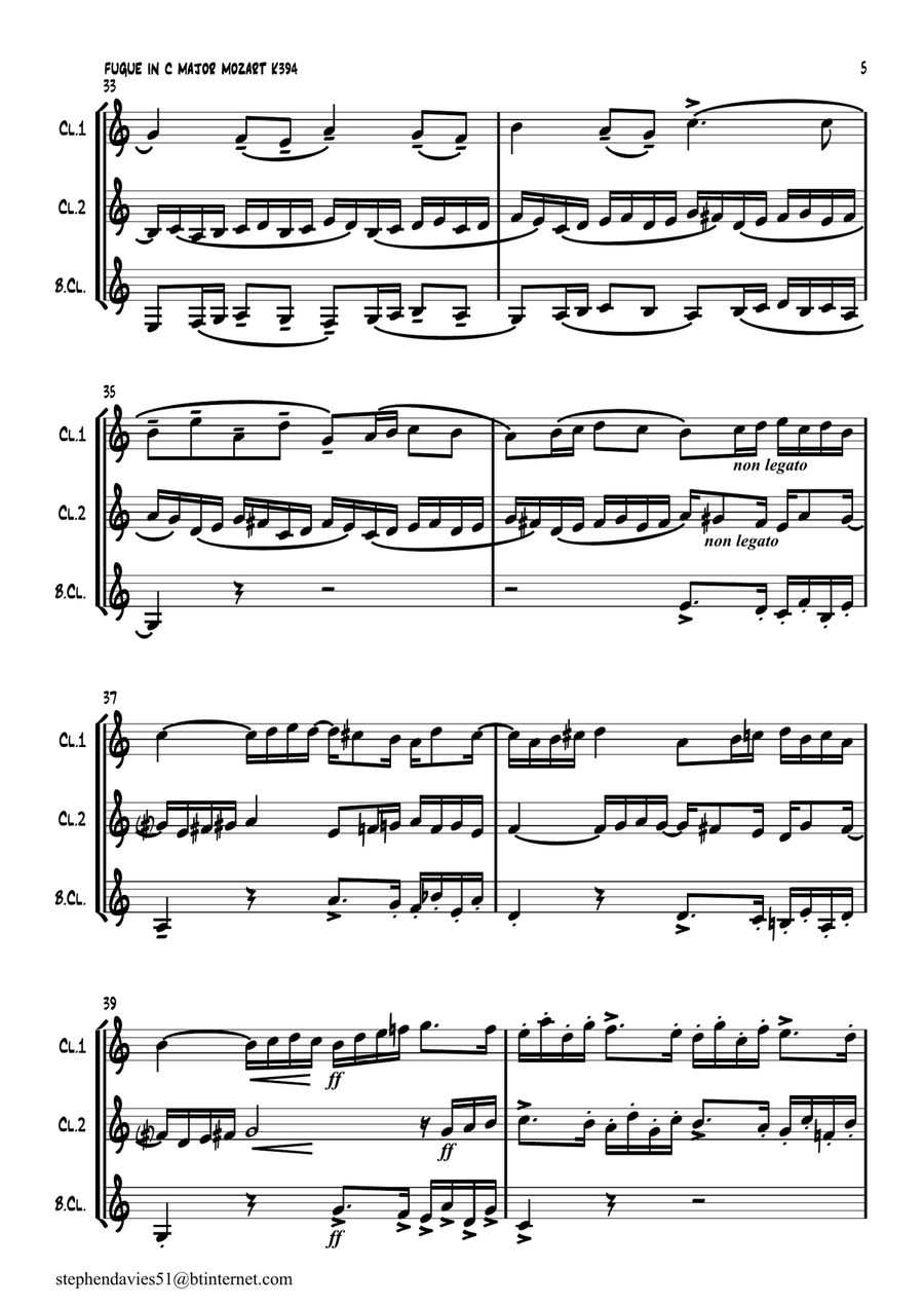 Fugue in C Major by W.A.Mozart K394 for Clarinet Trio. Clarinet Trio scores gallery preview page 5