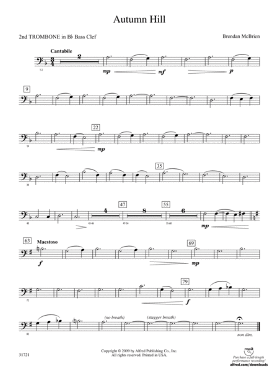 Autumn Hill: (World Part) 2nd B-flat Trombone B.C. Concert Band scores gallery preview page 1