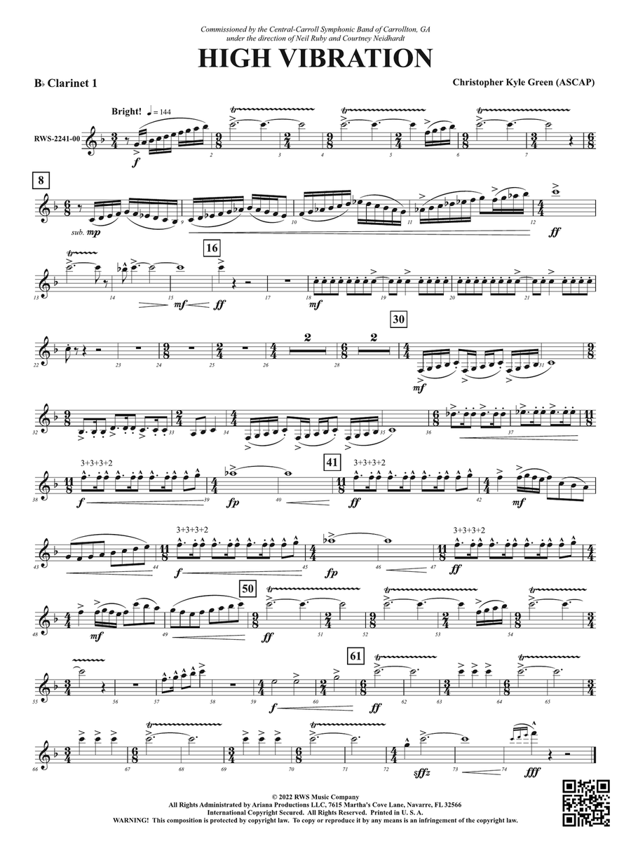 High Vibration: 1st B-flat Clarinet B-Flat Clarinet scores gallery preview page 1
