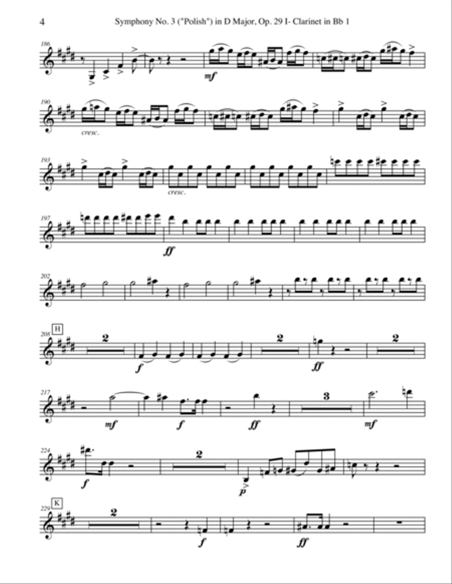 Tchaikovsky Symphony No. 3, Movement I - Clarinet in Bb 1 (Transposed Part), Op. 29 B-Flat Clarinet scores gallery preview page 4
