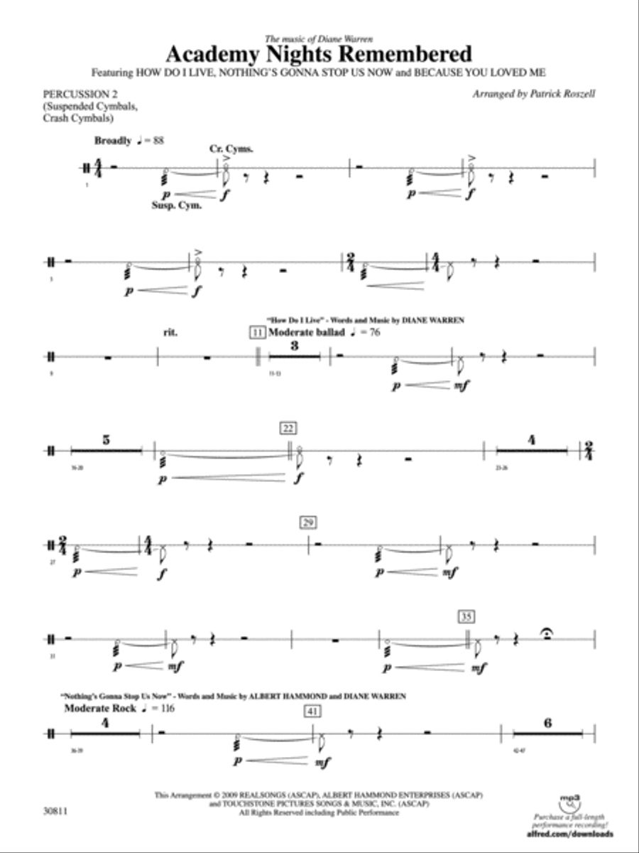Academy Nights Remembered (The Music of Diane Warren): 2nd Percussion Concert Band scores gallery preview page 1