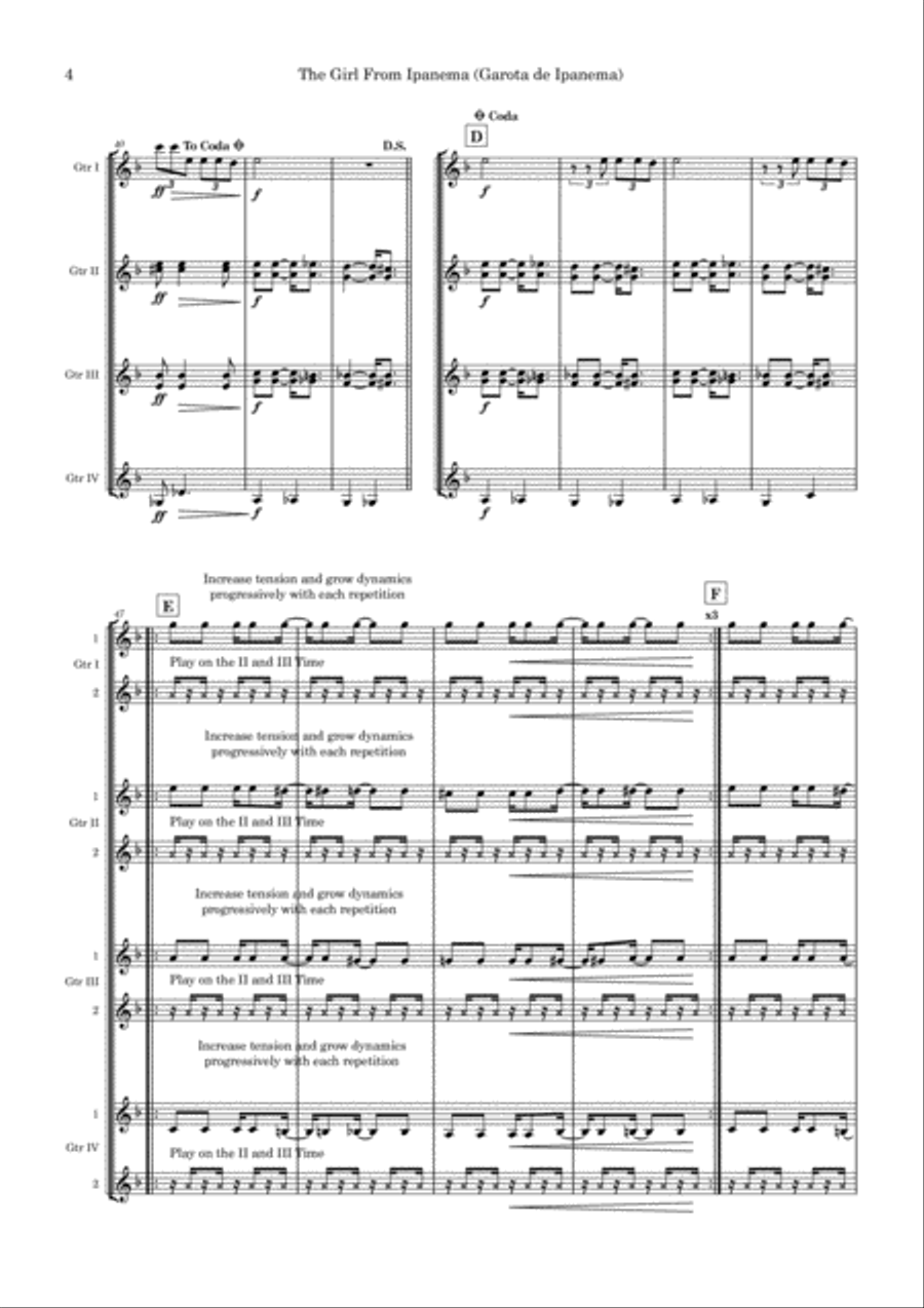 The Girl From Ipanema (Garota De Ipanema) Guitar Ensemble scores gallery preview page 4