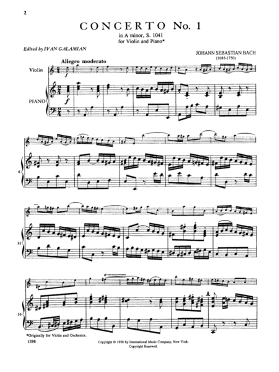 Concerto No. 1 in A minor, BWV 1041 Violin Solo scores gallery preview page 2