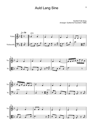 Scottish Folk Song - Auld Lang Sine. Arrangement for Violin and Violoncello