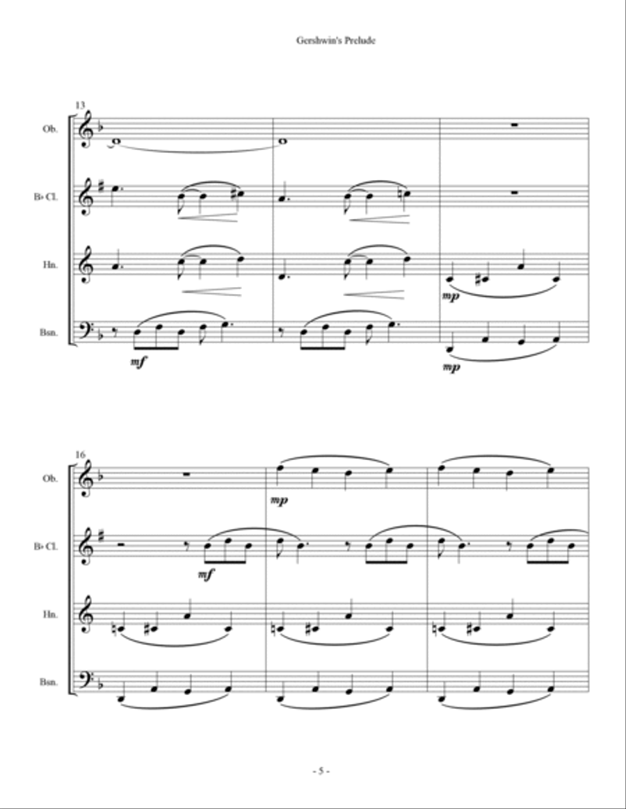 Gershwin's Prelude - Mixed Wind Quartet School and Community scores gallery preview page 5
