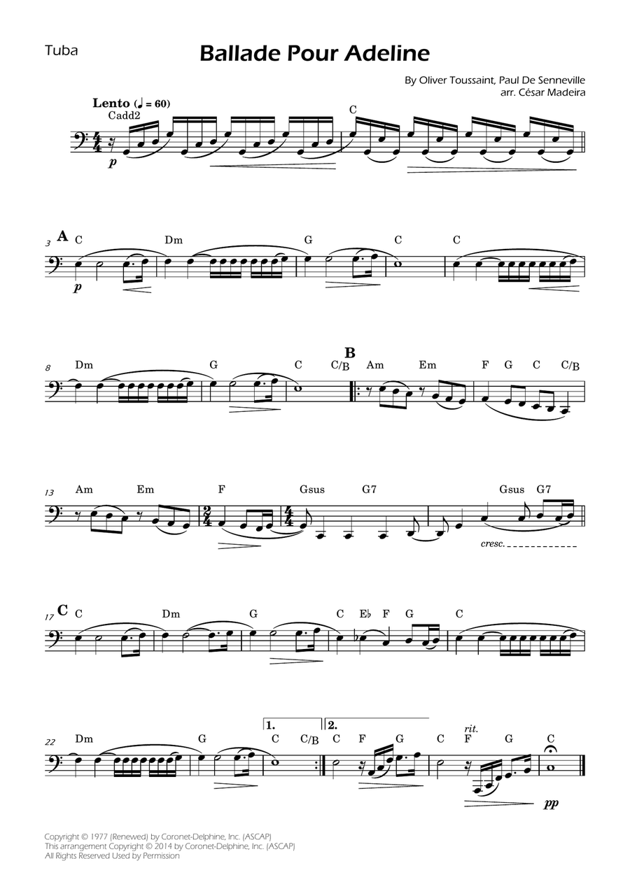 Ballade Pour Adeline Ballade Pour Adeline Tuba scores gallery preview page 1