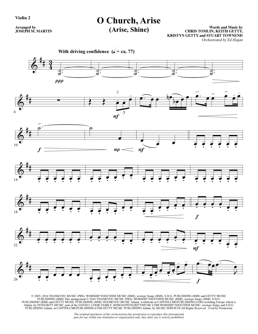 O Church, Arise (Arise, Shine) - Violin 2 Choir scores gallery preview page 1