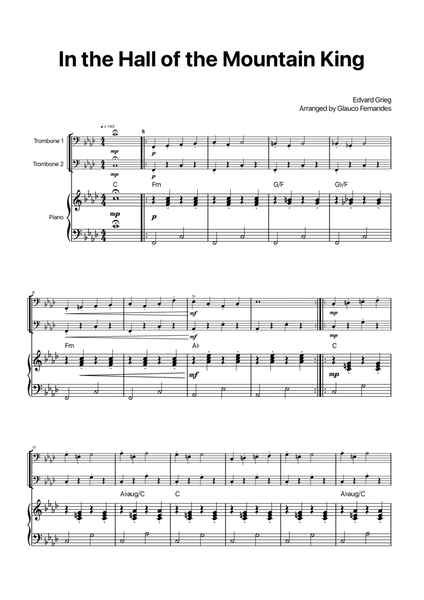 In the Hall of the Mountain King - Trombone Duet with Piano and Chord Notations image number null