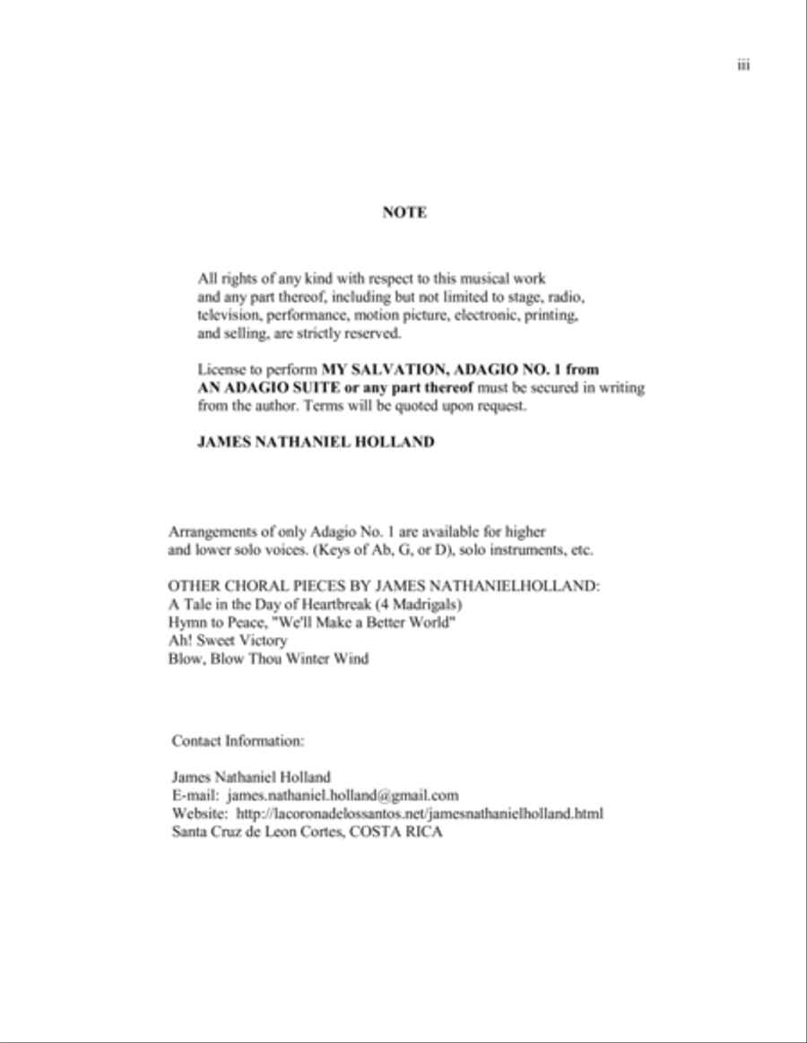 Adagio No 1, My Salvation from An Adagio Suite for SATB Choir and Piano 4-Part scores gallery preview page 3