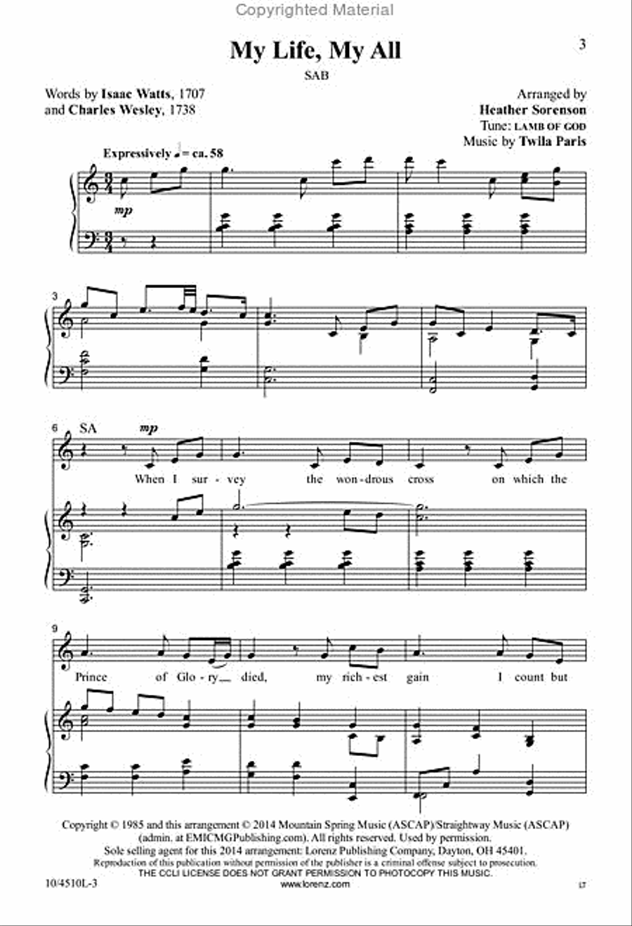 My Life, My All 3-Part scores gallery preview page 2
