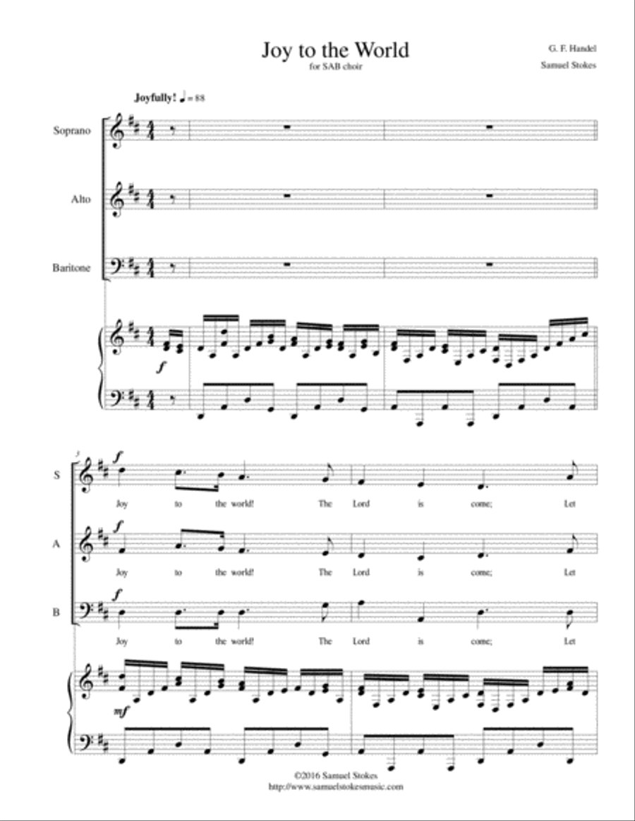 Joy to the World - for SAB choir with piano accompaniment 3-Part scores gallery preview page 1