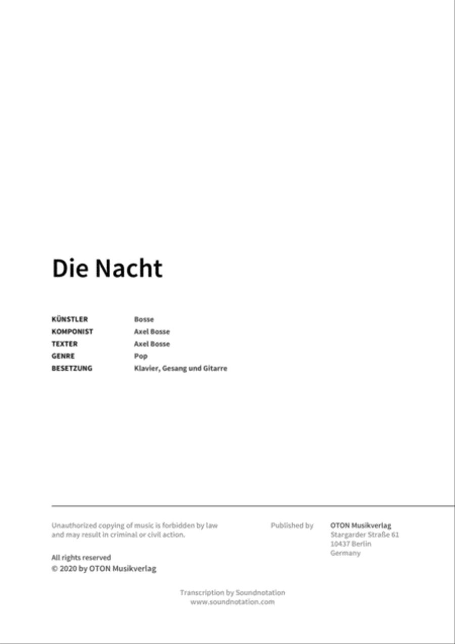 Die Nacht Piano, Vocal, Guitar scores gallery preview page 2