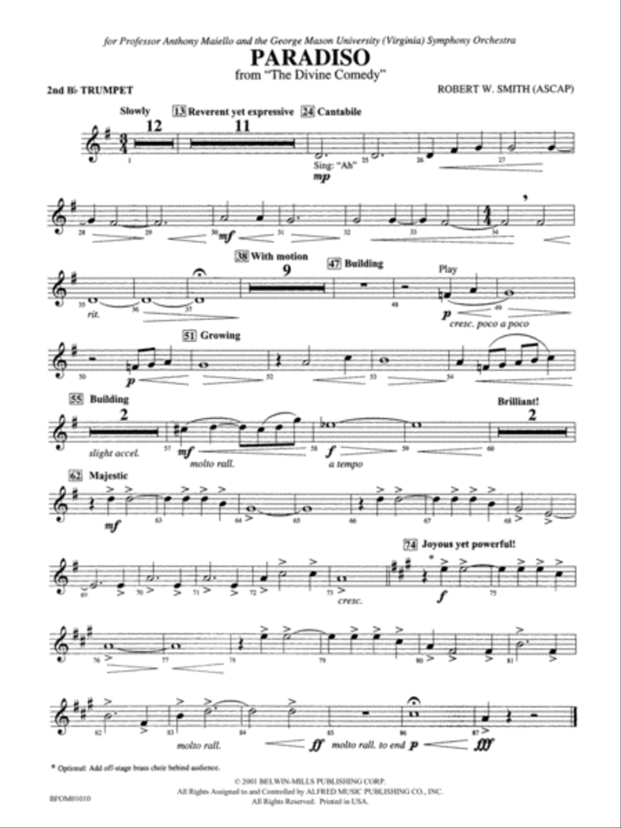 Paradiso (from The Divine Comedy): 2nd B-flat Trumpet Full Orchestra scores gallery preview page 1