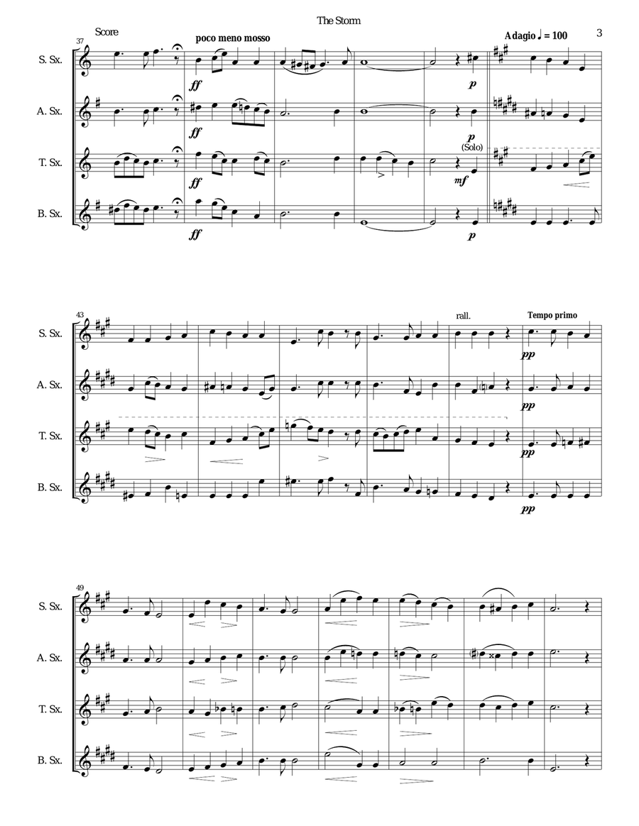 The Storm arranged for saxophone quartet Saxophone Quartet scores gallery preview page 3