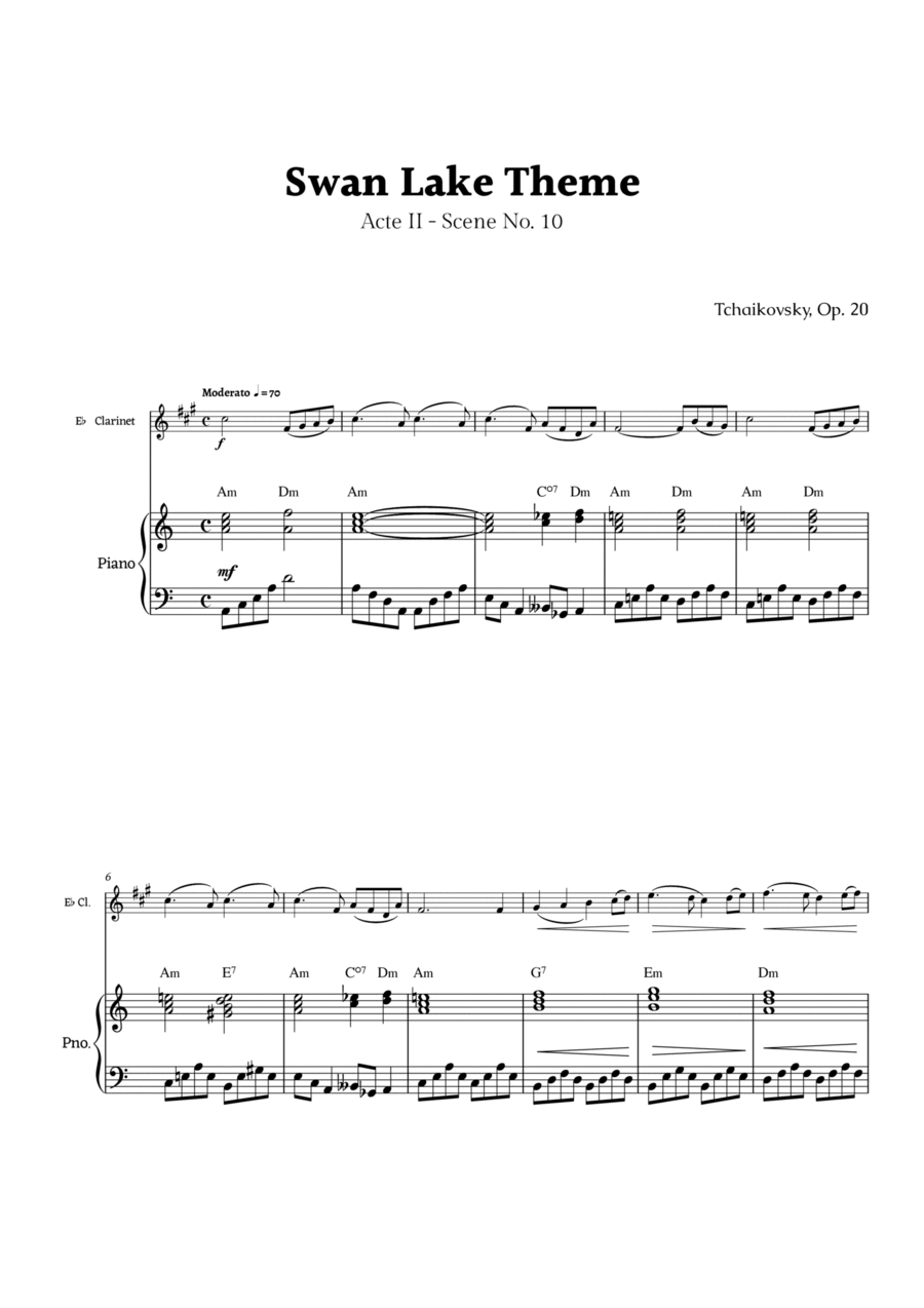 Swan Lake Theme by Tchaikovsky Chamber Music scores gallery preview page 1