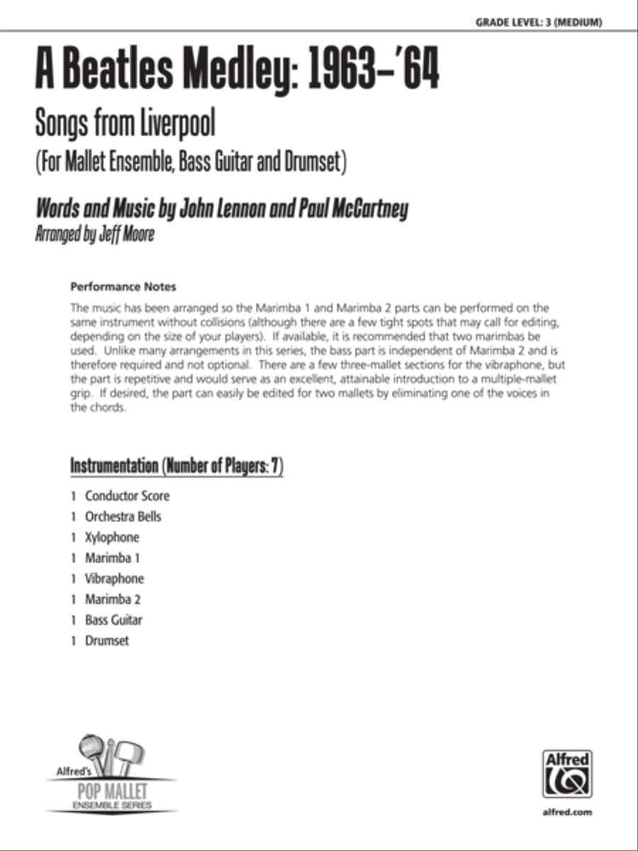 A Beatles Medley: 1963–'64: Score Percussion Ensemble scores gallery preview page 1