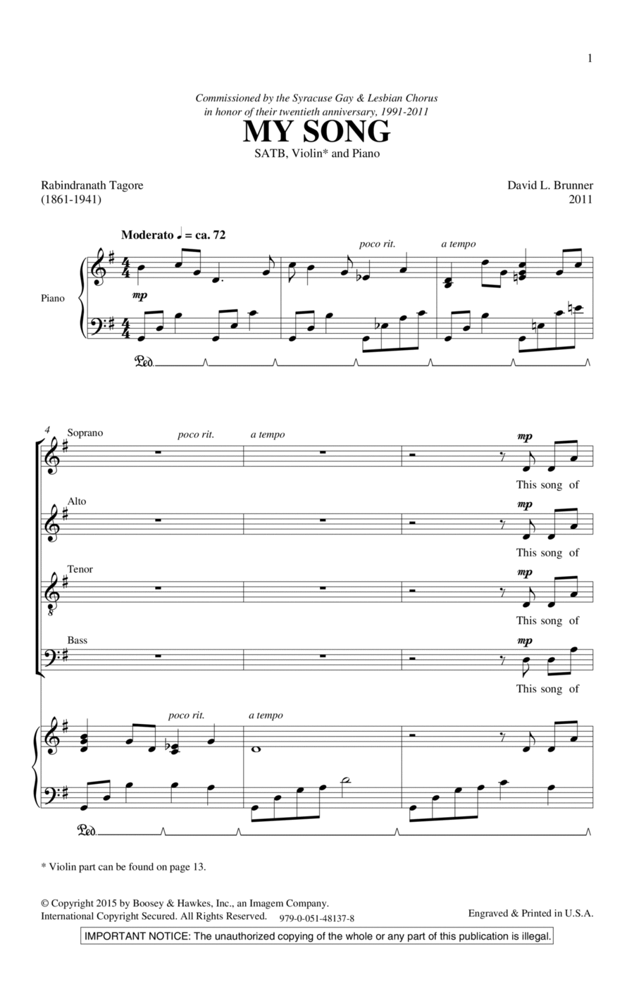 My Song 4-Part scores gallery preview page 1