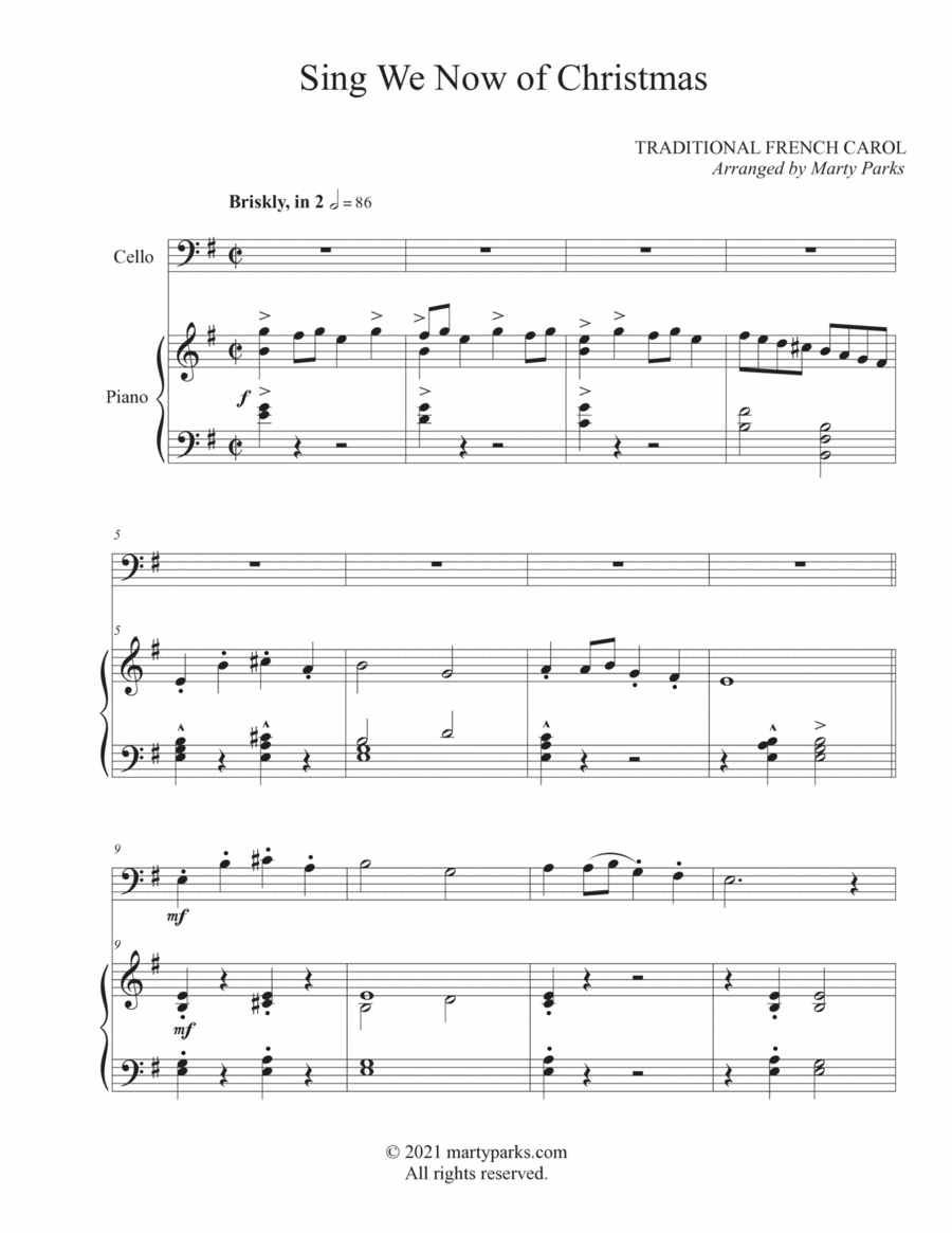 Sing We Now of Christmas (Cello-Piano) Piano scores gallery preview page 1