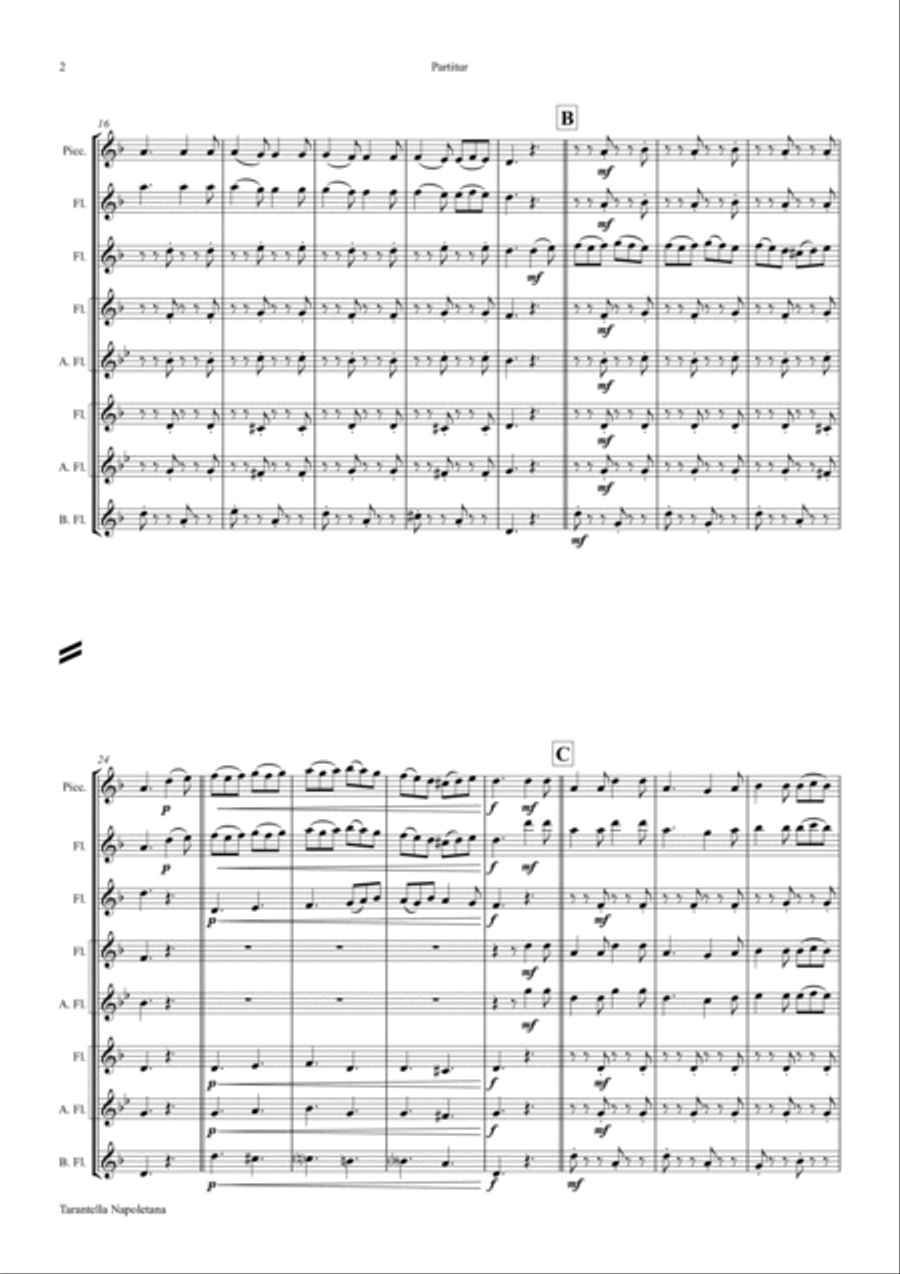 Tarantella Napoletana - Italian Folk Song - Flute Choir Flute Choir scores gallery preview page 2
