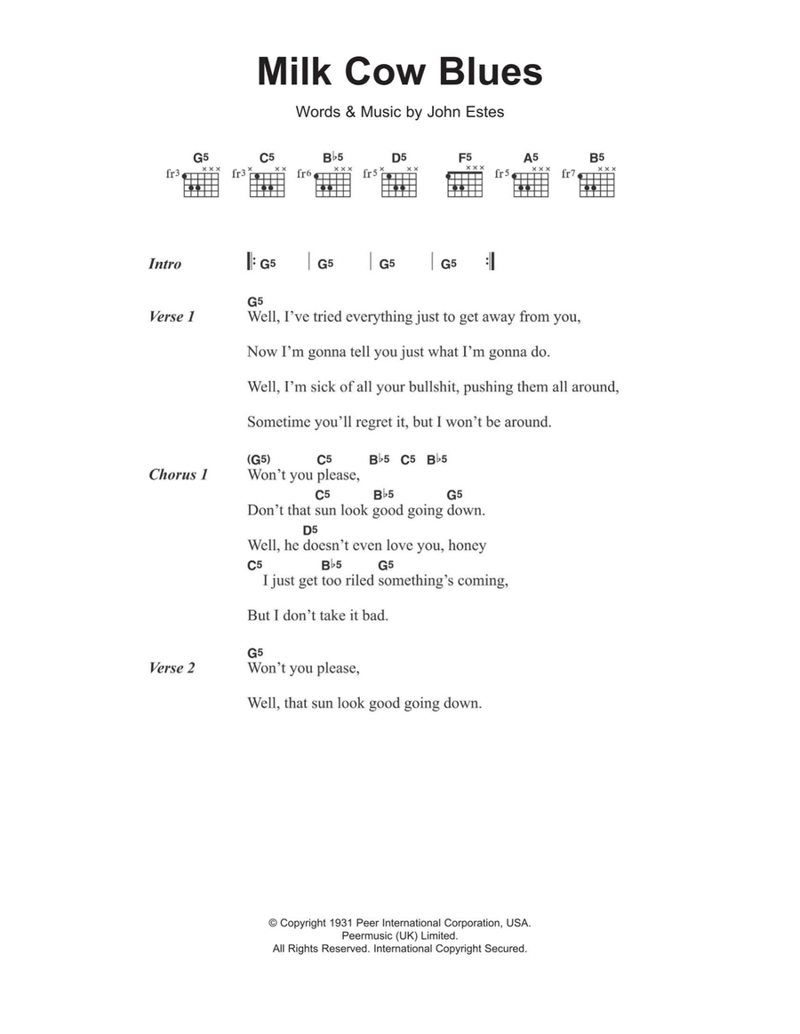 Milk Cow Blues Electric Guitar scores gallery preview page 1