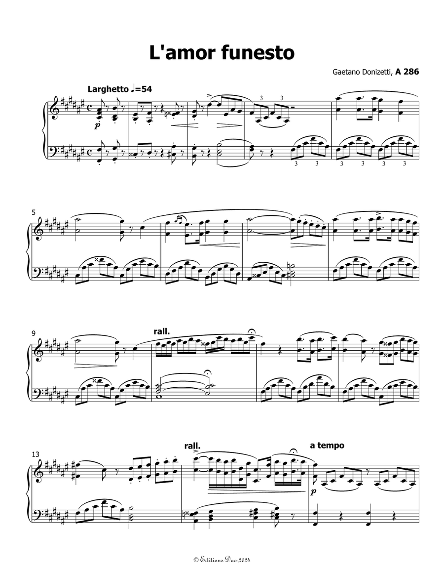 L'amor funesto, by Donizetti, in F sharp Major Piano, Vocal scores gallery preview page 3