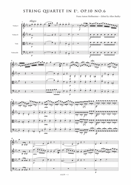String Quartet in E flat major, Op. 10, No. 6 (score and parts)