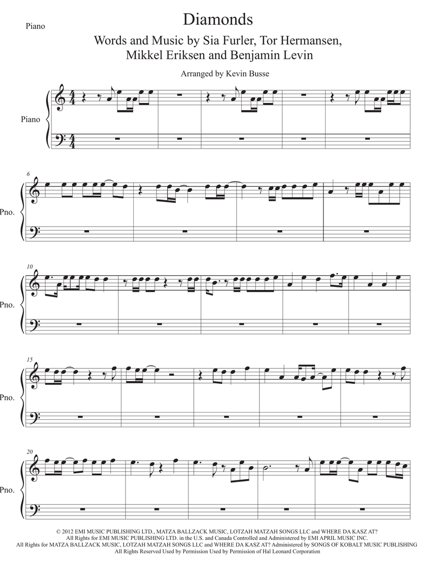 Diamonds Diamonds Easy Piano scores gallery preview page 1