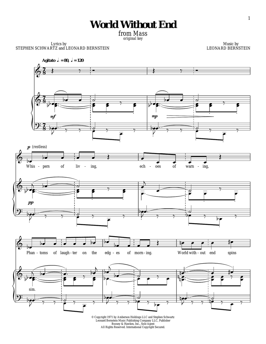 World Without End Piano, Vocal scores gallery preview page 1