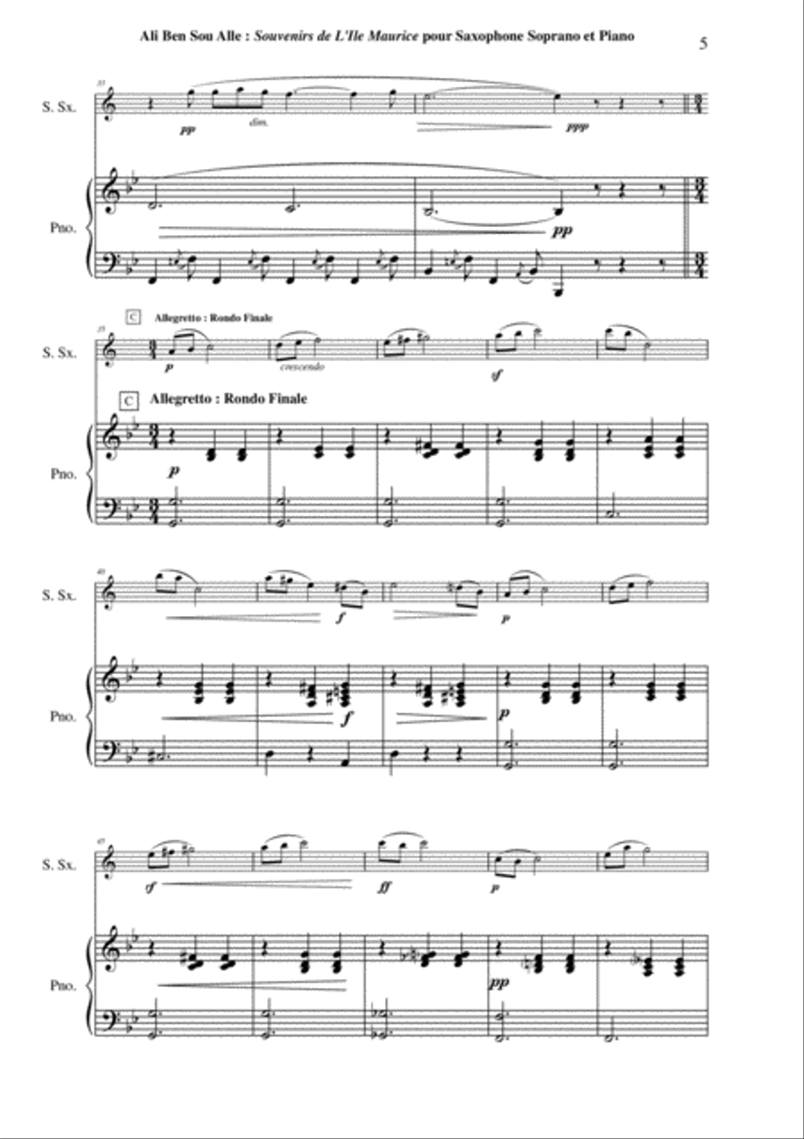 Ali Ben Sou Alle: Souvenirs d'Île Maurice for soprano saxophone and piano Soprano Saxophone scores gallery preview page 5